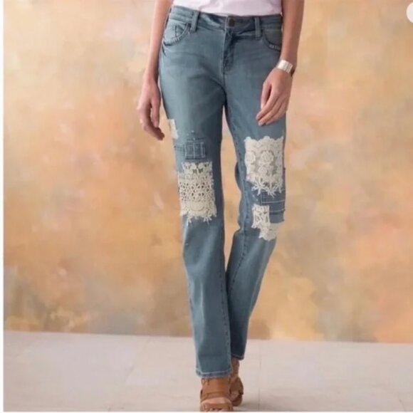 Sundance Denim - Sundance Magnolia Lace Patchwork Denim Low Rise Jeans Country Boho Cowgirl